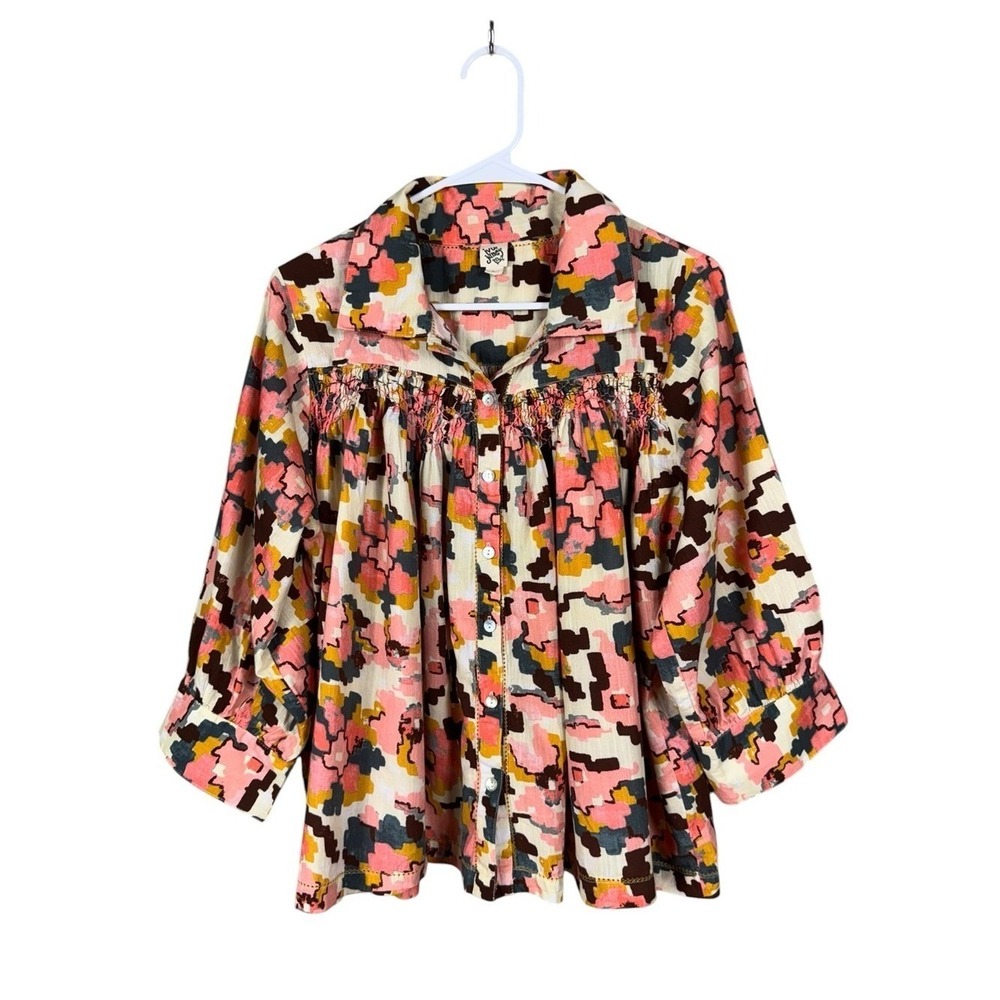 Ivy Jane Floral Peasant Blouse Top Large Cottage Prairie Boho Puff Sleeves